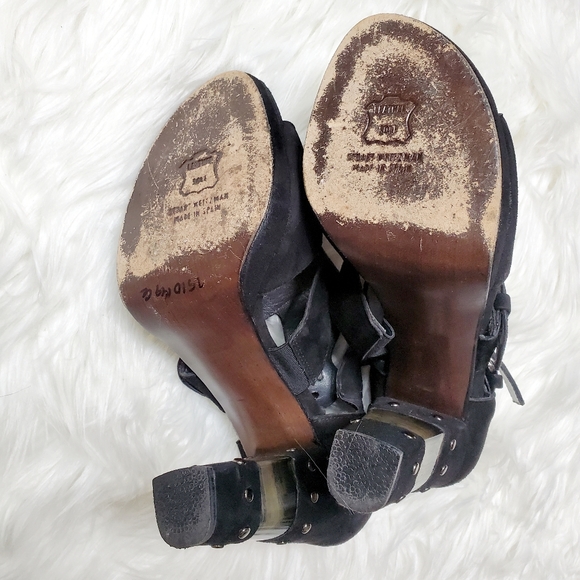 Stuart Weitzman | Black Suede Clear Open Toe Heels - Picture 7 of 8